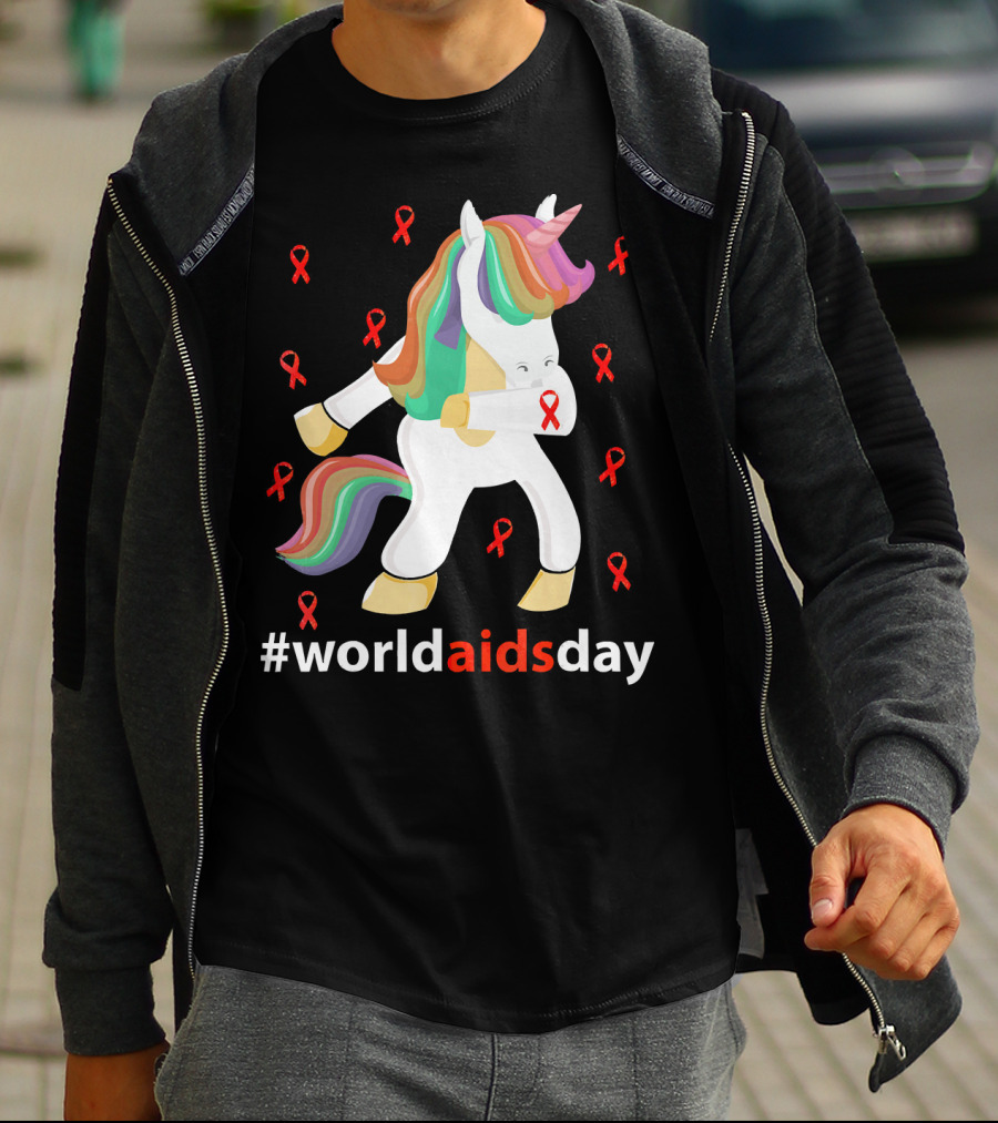 WorldAIDSDay Unicorn With Red Ribbons December 1st T-Shirt