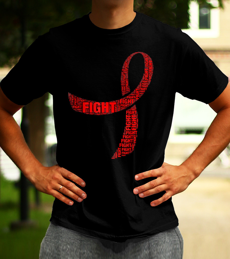 FIGHT Red Ribbon HIV AIDS Awareness T-Shirt