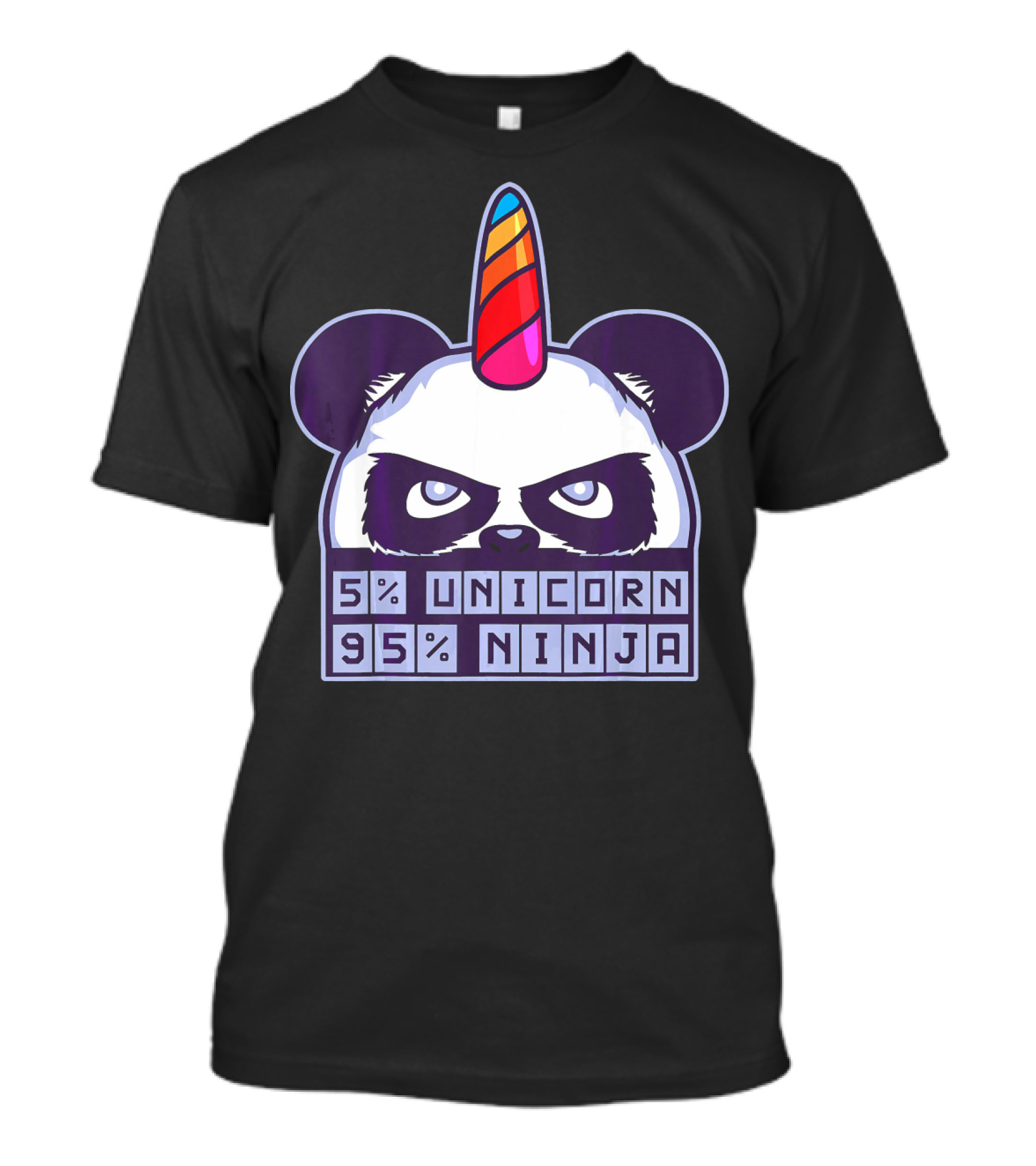 5% Unicorn 95% Ninja Panda With Unicorn Horn T-Shirt