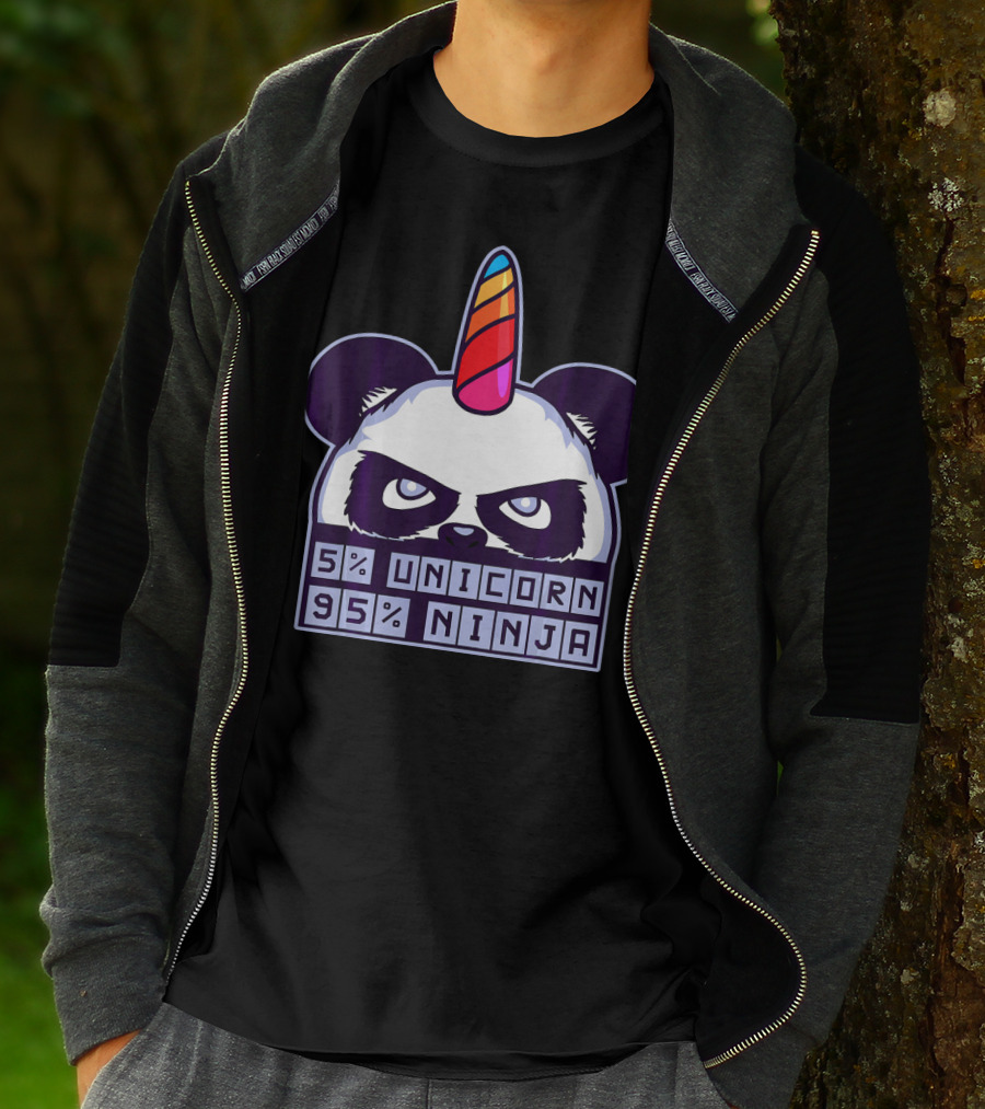 5% Unicorn 95% Ninja Panda With Unicorn Horn T-Shirt
