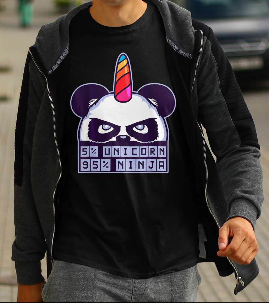5% Unicorn 95% Ninja Panda With Unicorn Horn T-Shirt