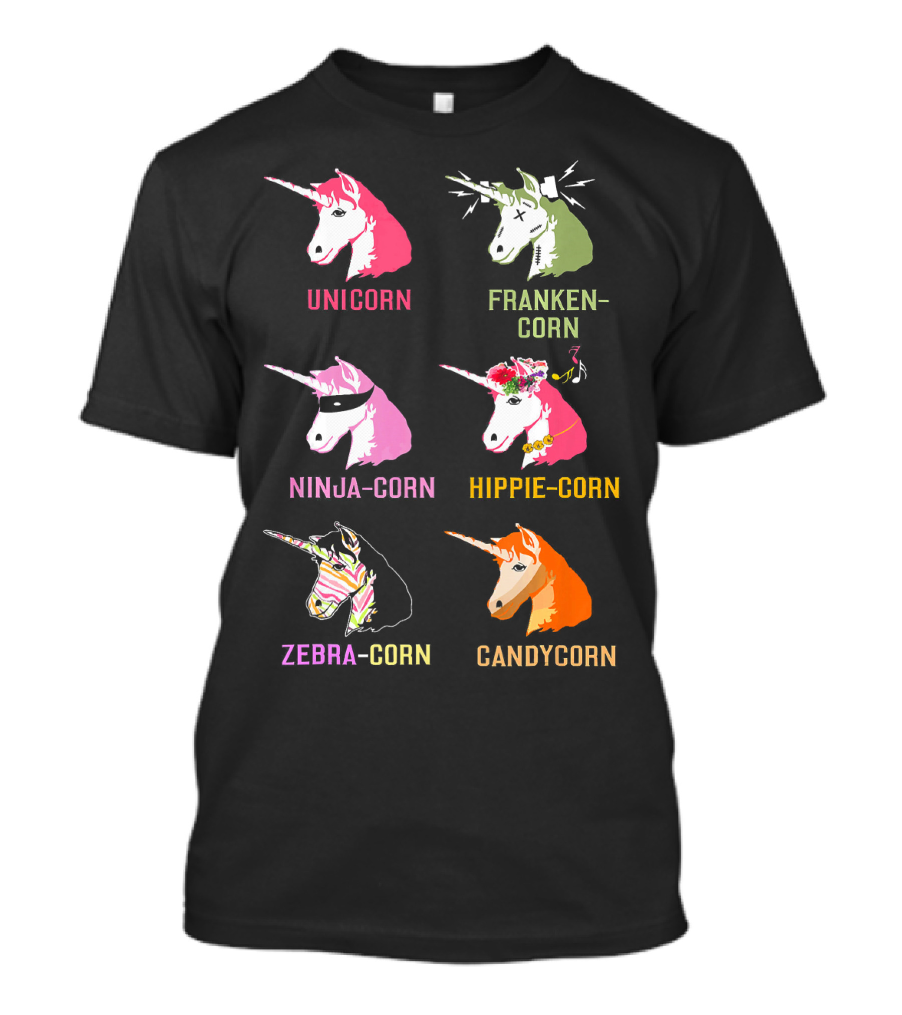 Unicorn Frankencorn Ninja-Corn Hippie-Corn Zebra-Corn Candycorn T-Shirt