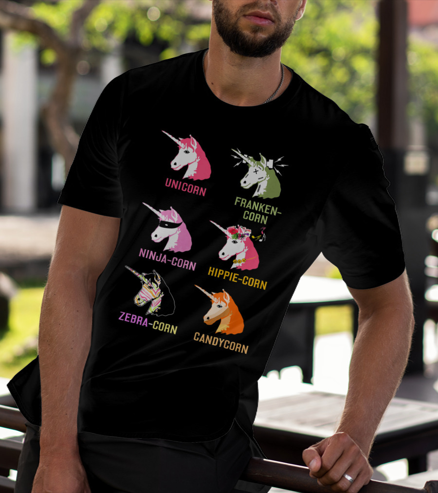 Unicorn Frankencorn Ninja-Corn Hippie-Corn Zebra-Corn Candycorn T-Shirt