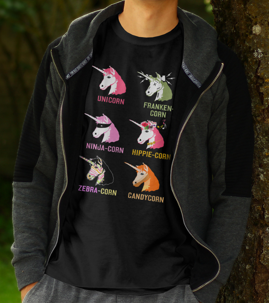 Unicorn Frankencorn Ninja-Corn Hippie-Corn Zebra-Corn Candycorn T-Shirt