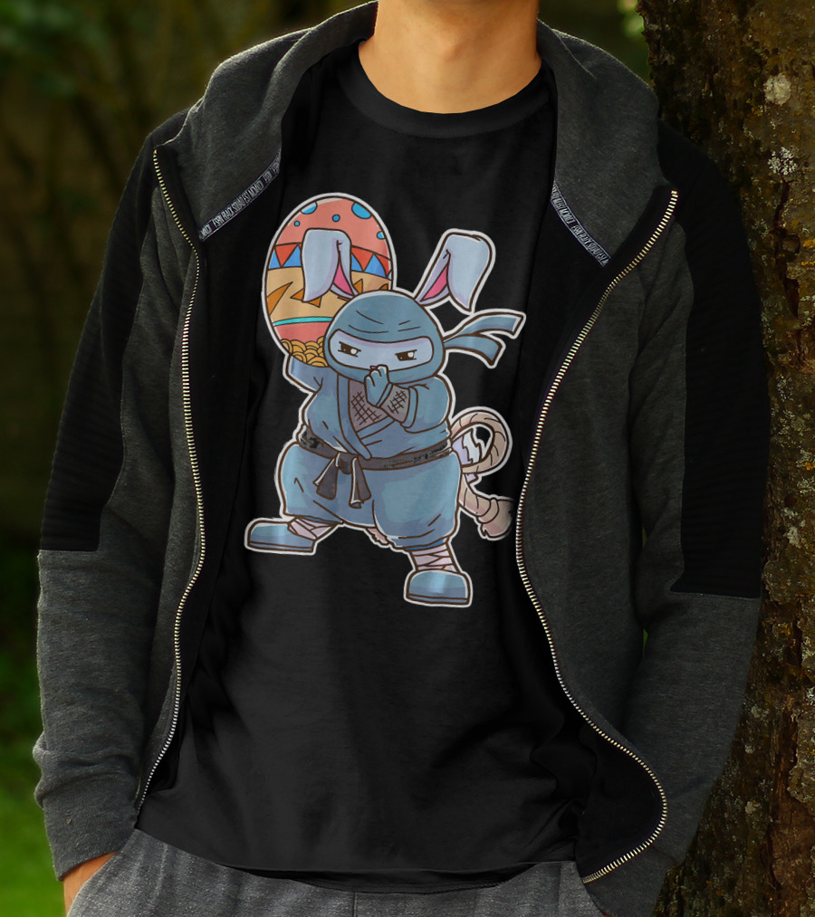Easter Bunny Ninja Egg Master In Blue Robe With Colorful Egg T-Shirt