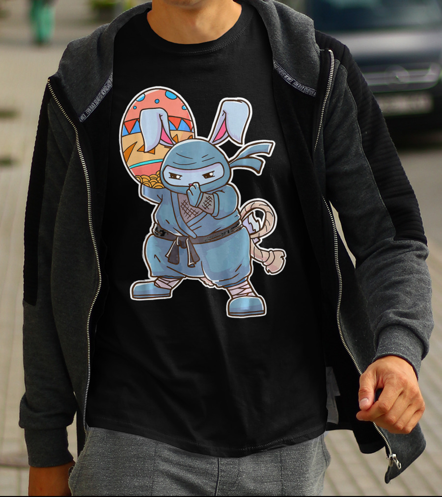 Easter Bunny Ninja Egg Master In Blue Robe With Colorful Egg T-Shirt