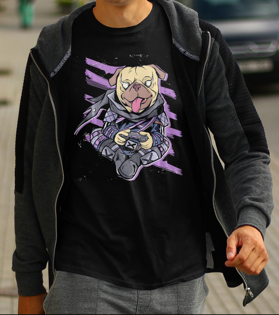 Ninja Pug Playing Video Game Controller Epic Battle T-Shirt