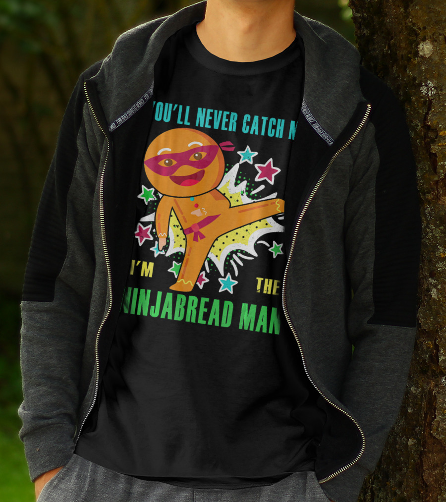 You'll Never Catch Me I'm The Ninjabread Man Funny Christmas Ninja Gingerbread T-Shirt