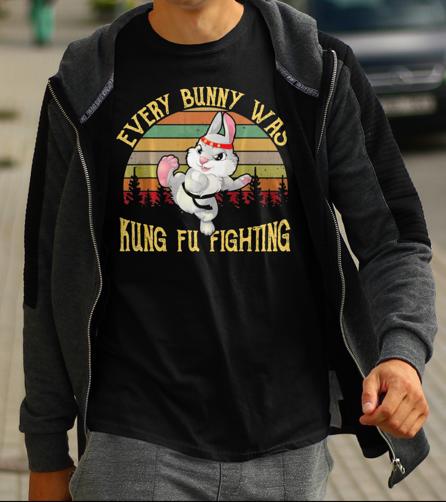 Every Bunny Was Kung Fu Fighting Retro Vintage Easter Rabbit T-Shirt