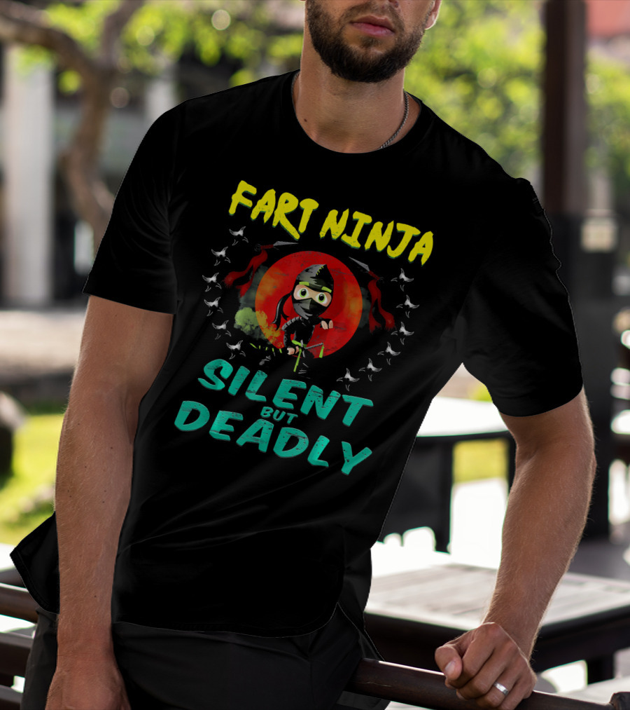 Fart Ninja Silent But Deadly With Funny Ninja In Red Circle T-Shirt