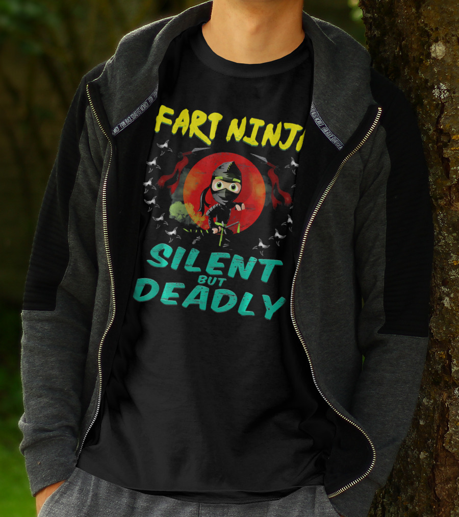 Fart Ninja Silent But Deadly With Funny Ninja In Red Circle T-Shirt