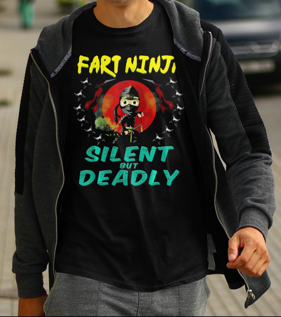 Fart Ninja Silent But Deadly With Funny Ninja In Red Circle T-Shirt