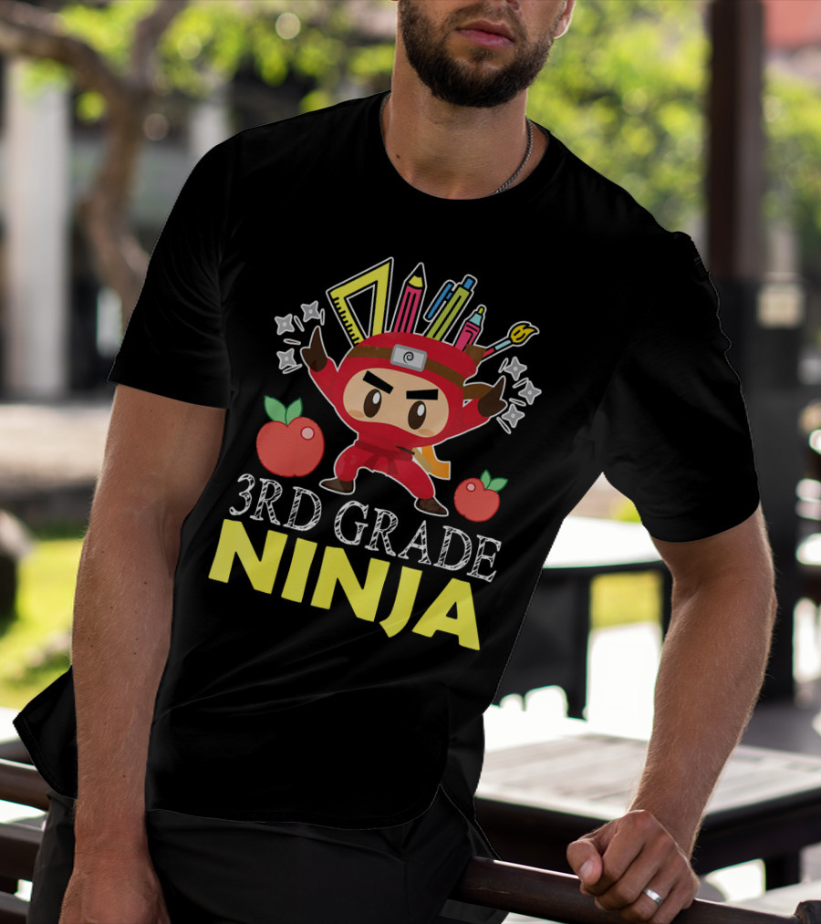 3RD Grade Ninja Pencil Crayon Star Apples T-Shirt
