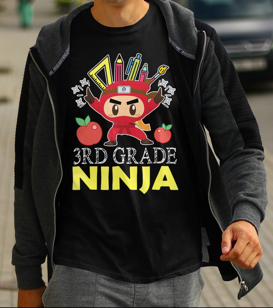 3RD Grade Ninja Pencil Crayon Star Apples T-Shirt