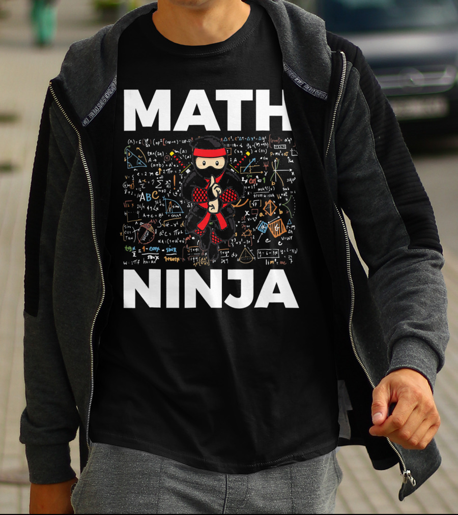 Math Ninja Funny Mathematics Equations And Symbols Background T-Shirt