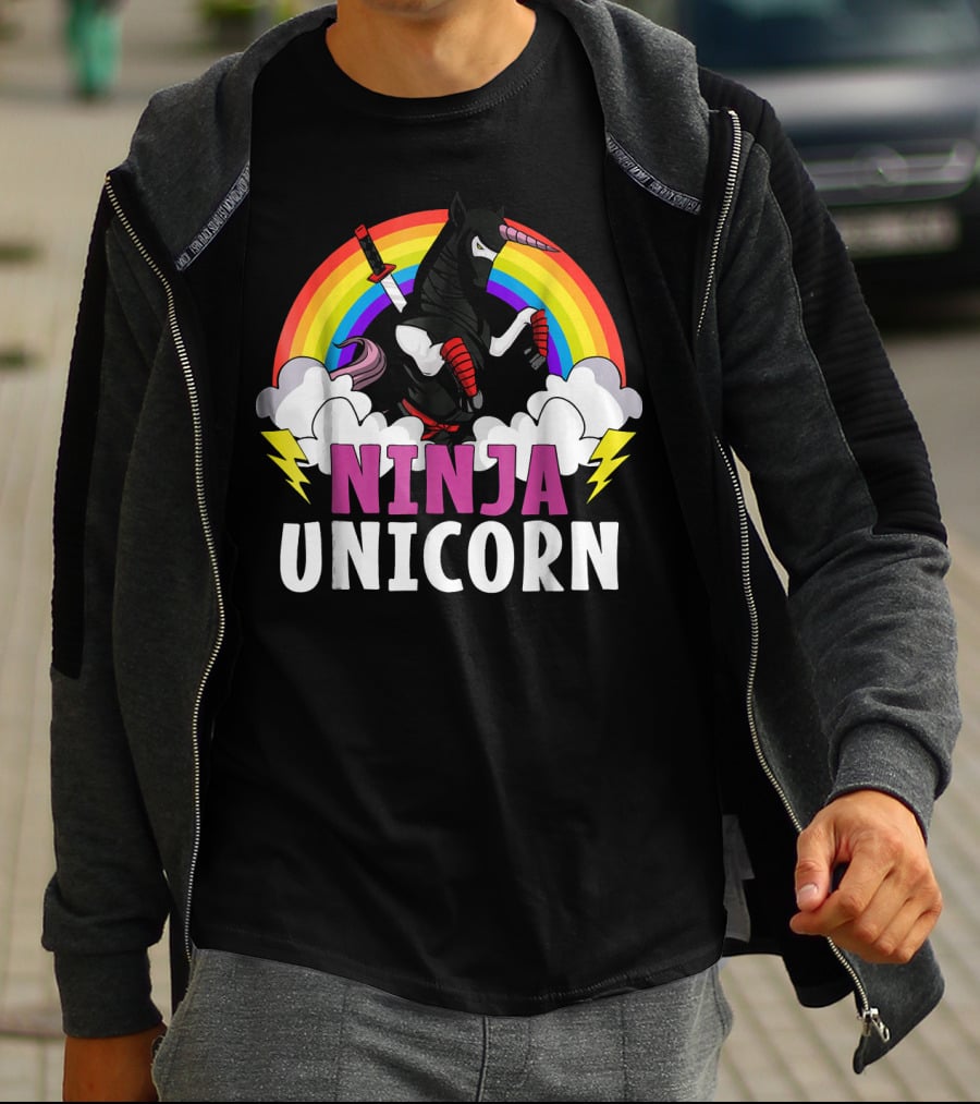 Ninja Unicorn Rainbow Karate Martial Arts T-Shirt