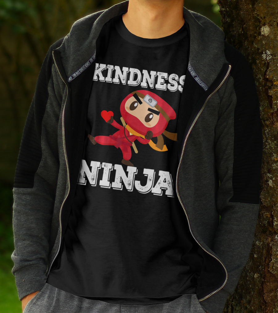 Kindness Ninja Cute Anti Bullying Funny Red Heart Cartoon Character T-Shirt