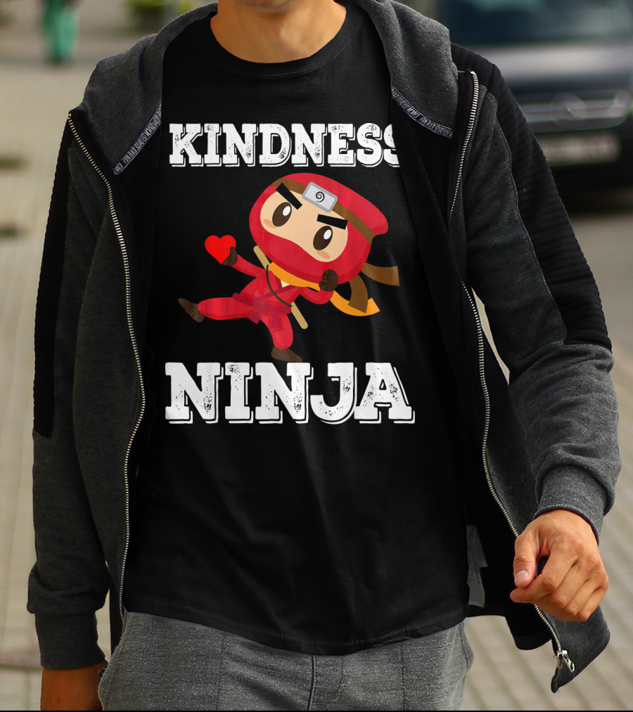 Kindness Ninja Cute Anti Bullying Funny Red Heart Cartoon Character T-Shirt