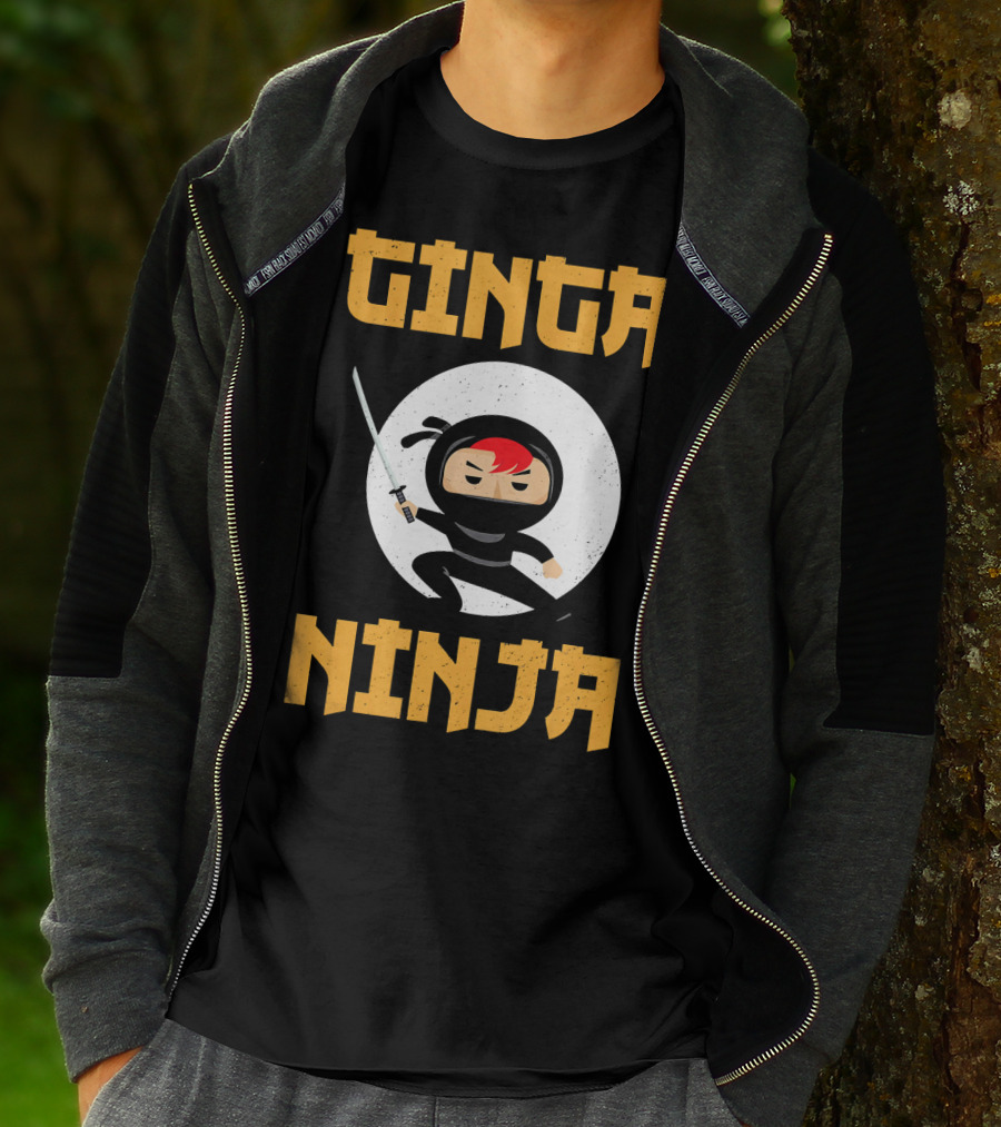 Ginger Pride Ginga Ninja Funny Redhead With Sword Character T-Shirt