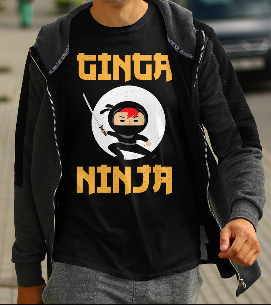 Ginger Pride Ginga Ninja Funny Redhead With Sword Character T-Shirt