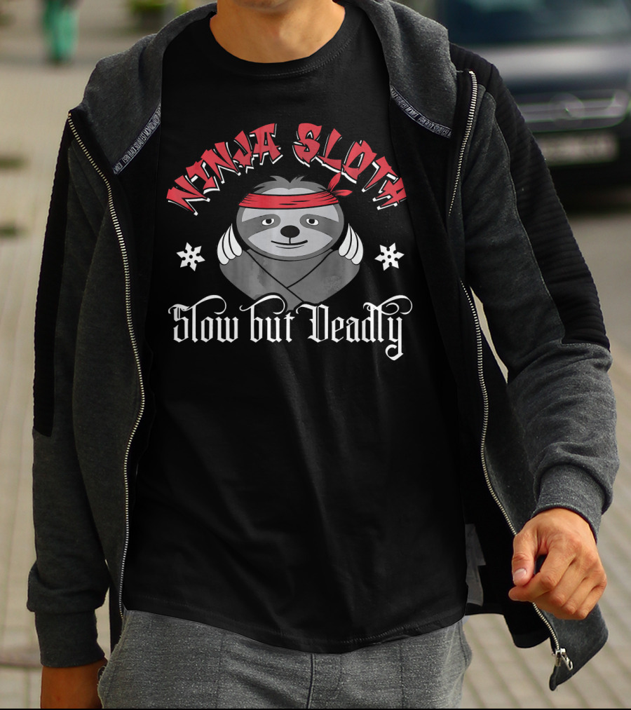 Ninja Sloth Slow But Deadly Funny Sloth Combat T-Shirt