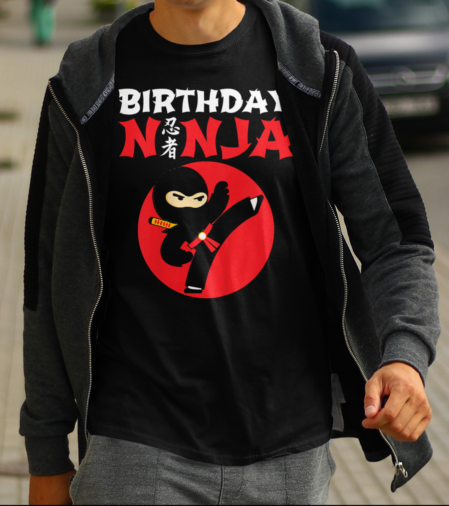 Birthday Ninja Kicking Action Kids Party T-Shirt