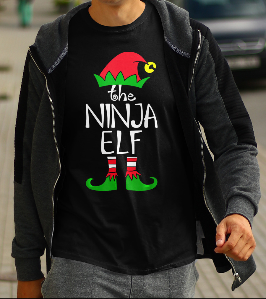 The Ninja Elf Outfit Christmas Hat And Shoes T-Shirt