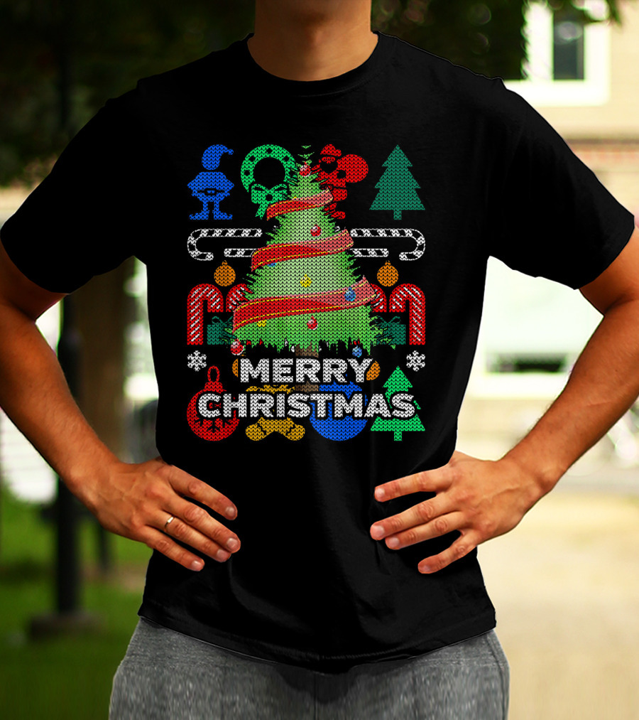 Merry Christmas Tree Ugly Xmas Tacky Sweater Candy Cane Ornaments T-Shirt