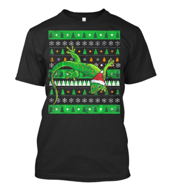 Ugly Christmas Lizard With Santa Hat And Holiday T-Shirt