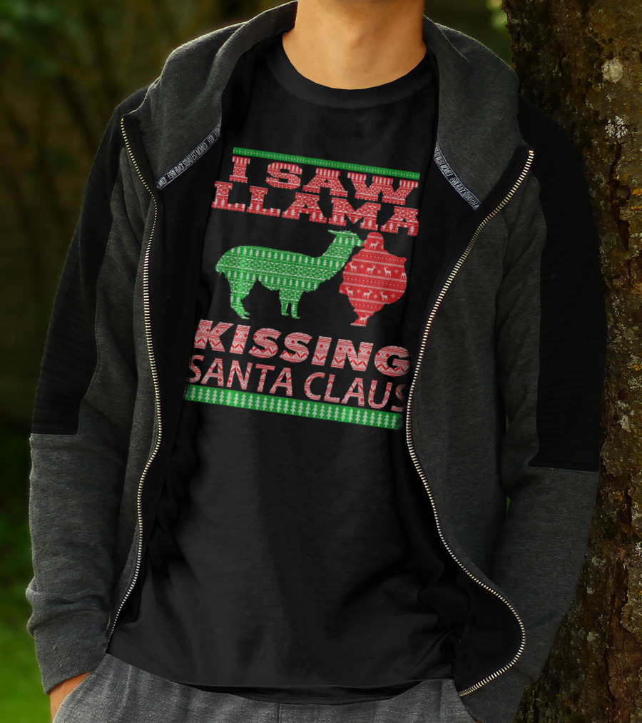 I Saw Llama Kissing Santa Claus Ugly Christmas T-Shirt