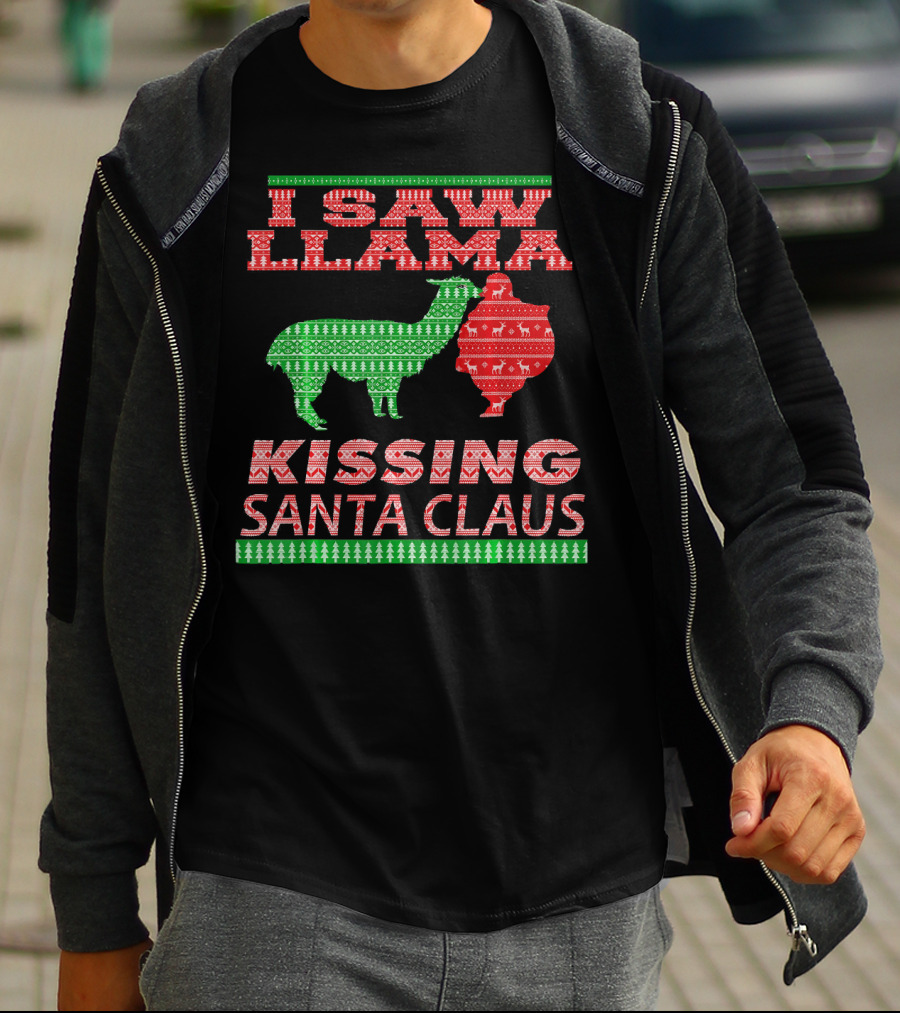 I Saw Llama Kissing Santa Claus Ugly Christmas T-Shirt