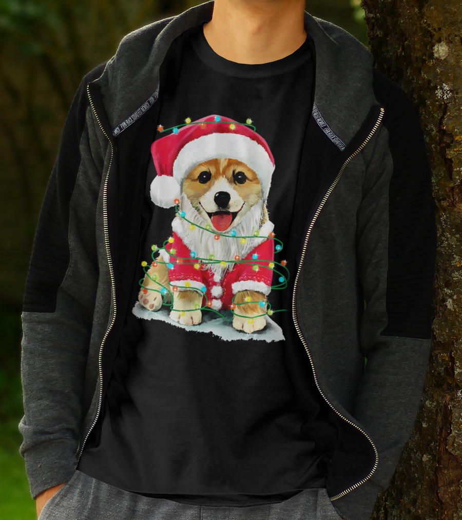 Festive Christmas Corgi Santa With Holiday Lights Corgmas San T-Shirt