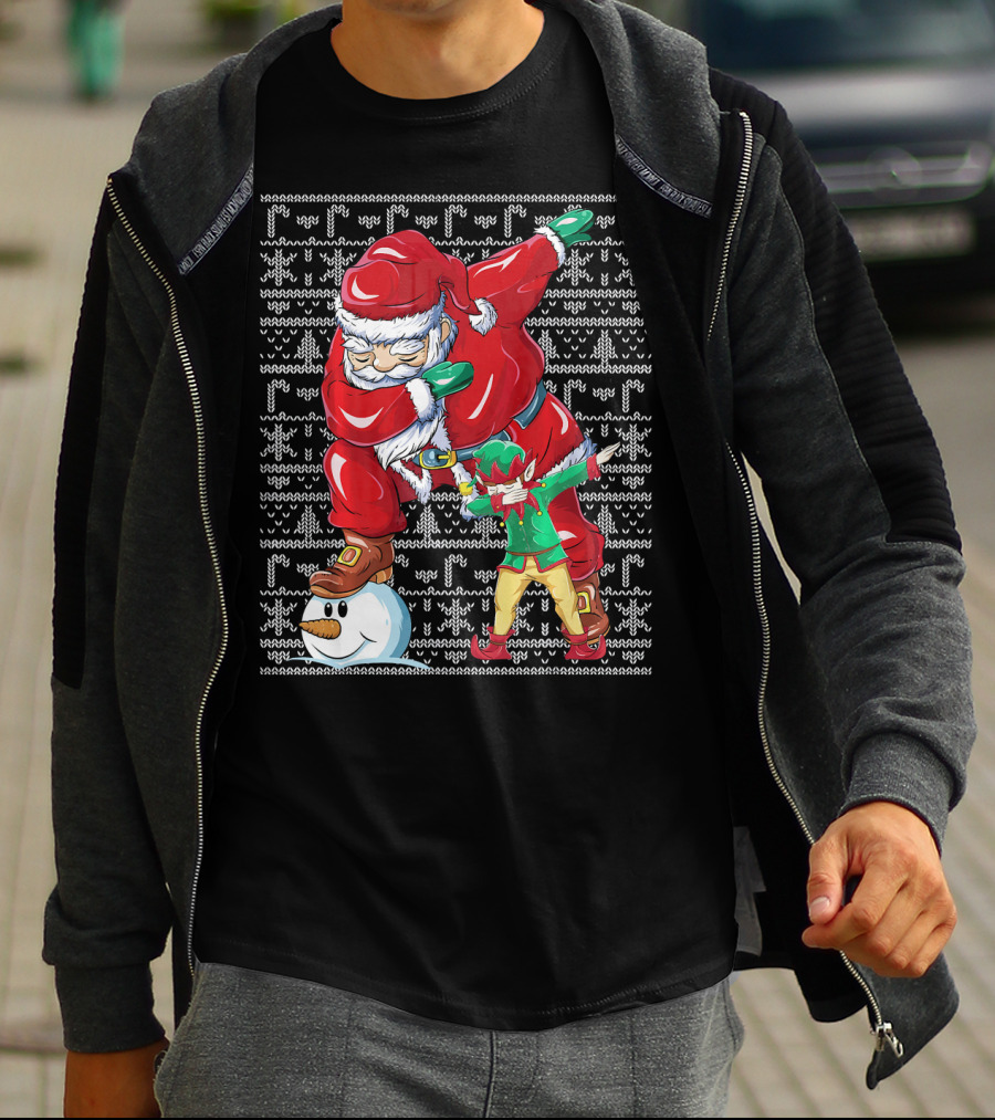 Christmas Dabbing Santa Elf With Snowman Head T-Shirt