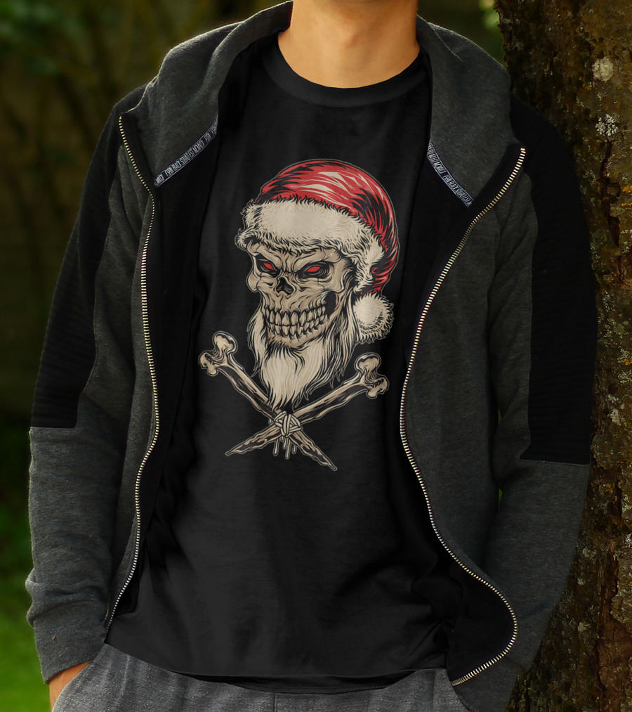 Vintage Santa Skull With Crossbones Christmas T-Shirt