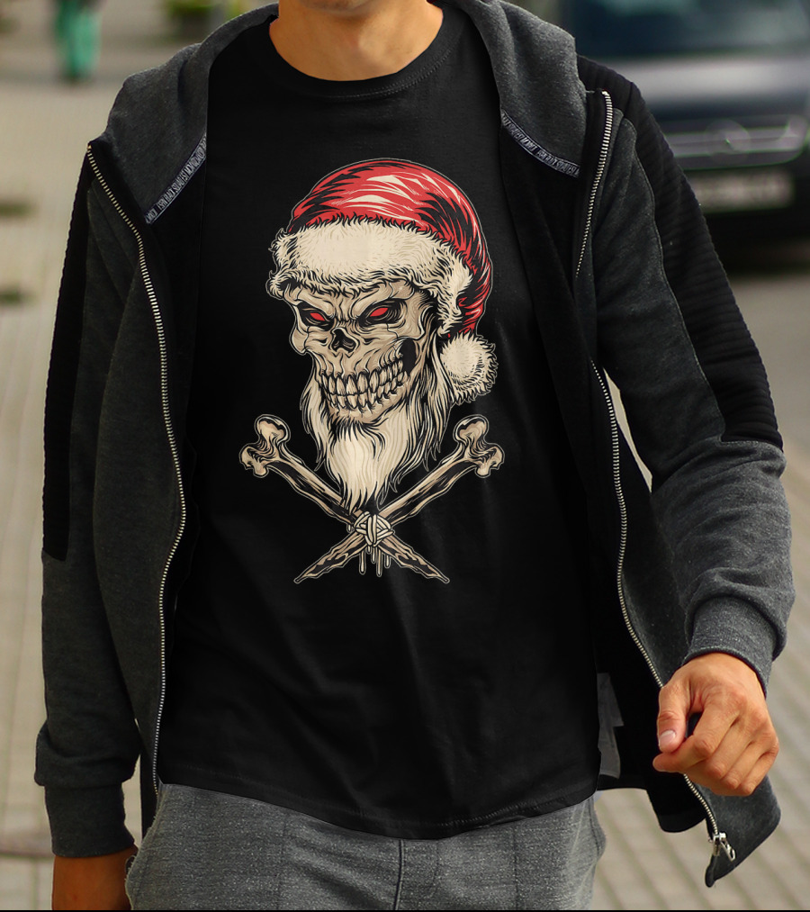 Vintage Santa Skull With Crossbones Christmas T-Shirt