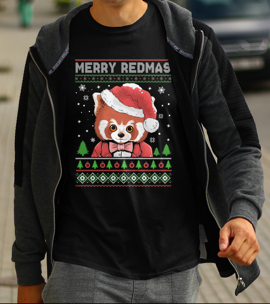 Merry Redmas Raccoon With Santa Hat And Festive T-Shirt