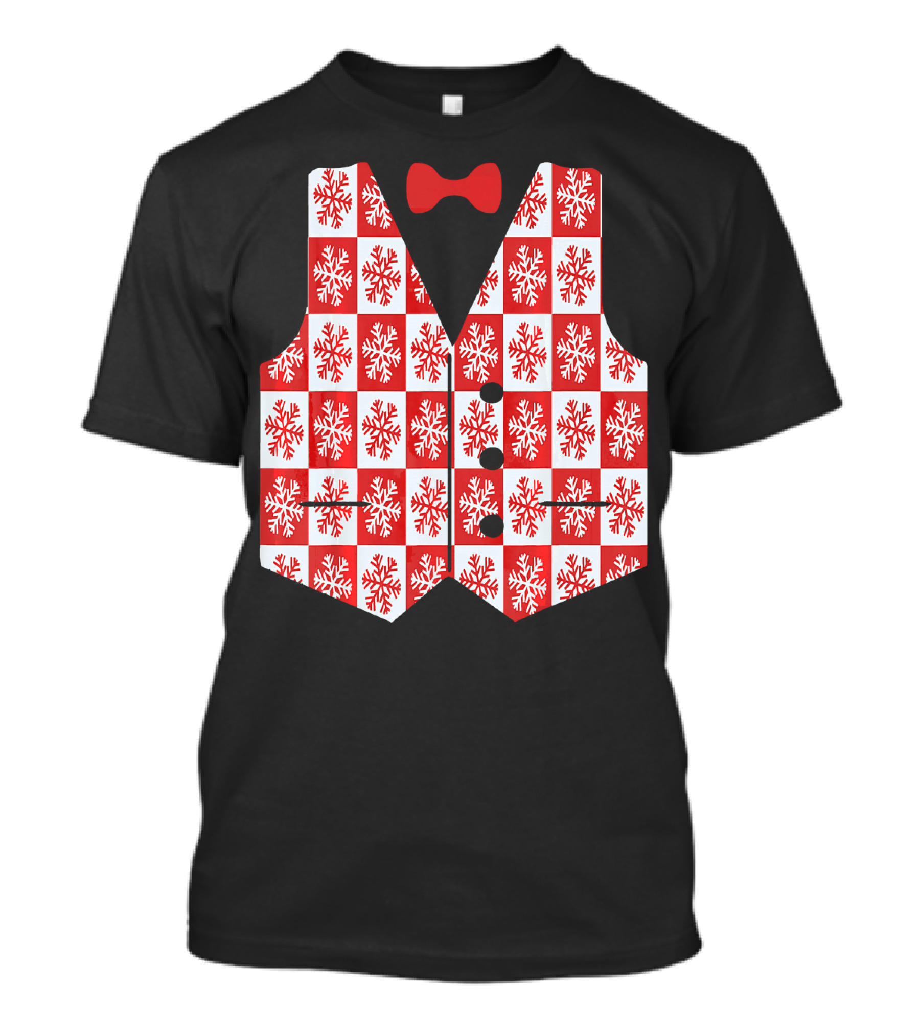 Red And White Snowflake Vest With Bow Tie T-Shirt