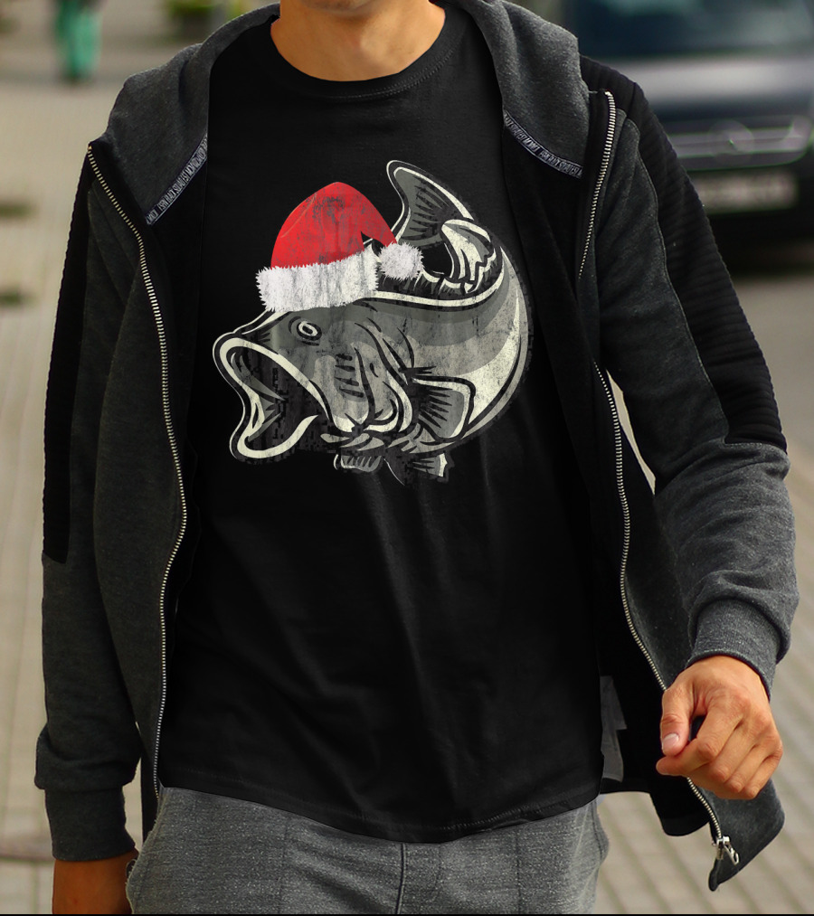 Christmas Bass With Santa Hat T-Shirt