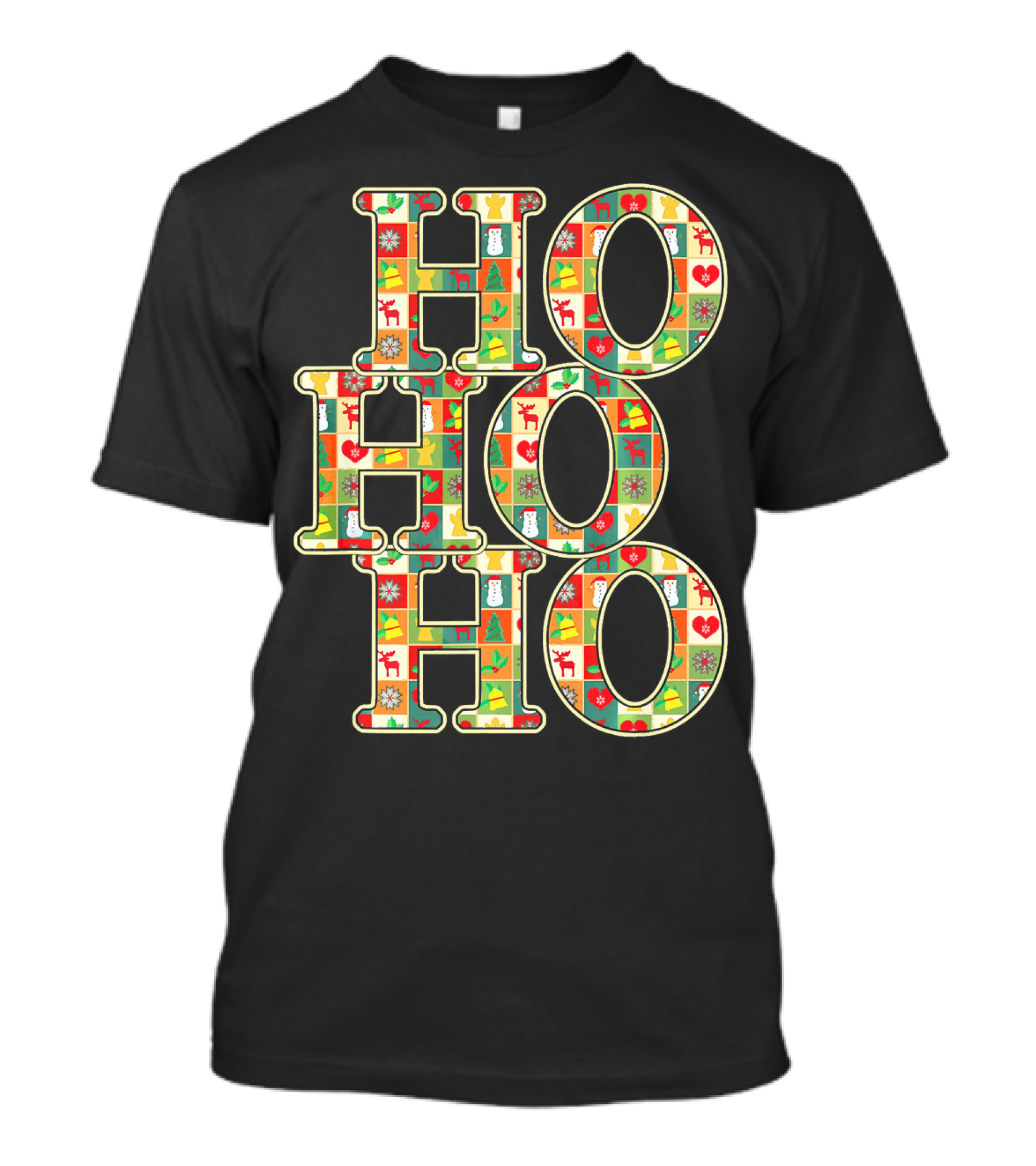 HoHoHo Funny Christmas Santa Patchwork Reindeer Snowman Ornaments T-Shirt