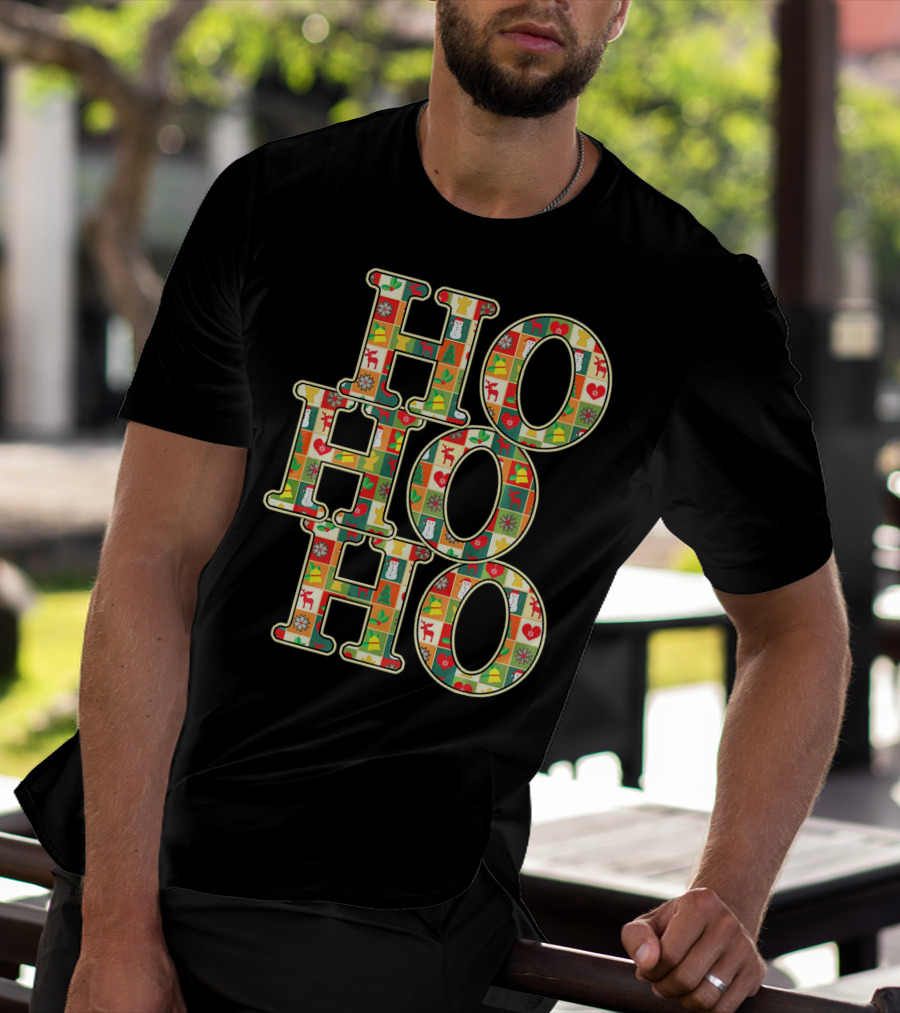 HoHoHo Funny Christmas Santa Patchwork Reindeer Snowman Ornaments T-Shirt