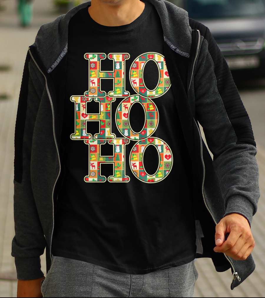 HoHoHo Funny Christmas Santa Patchwork Reindeer Snowman Ornaments T-Shirt