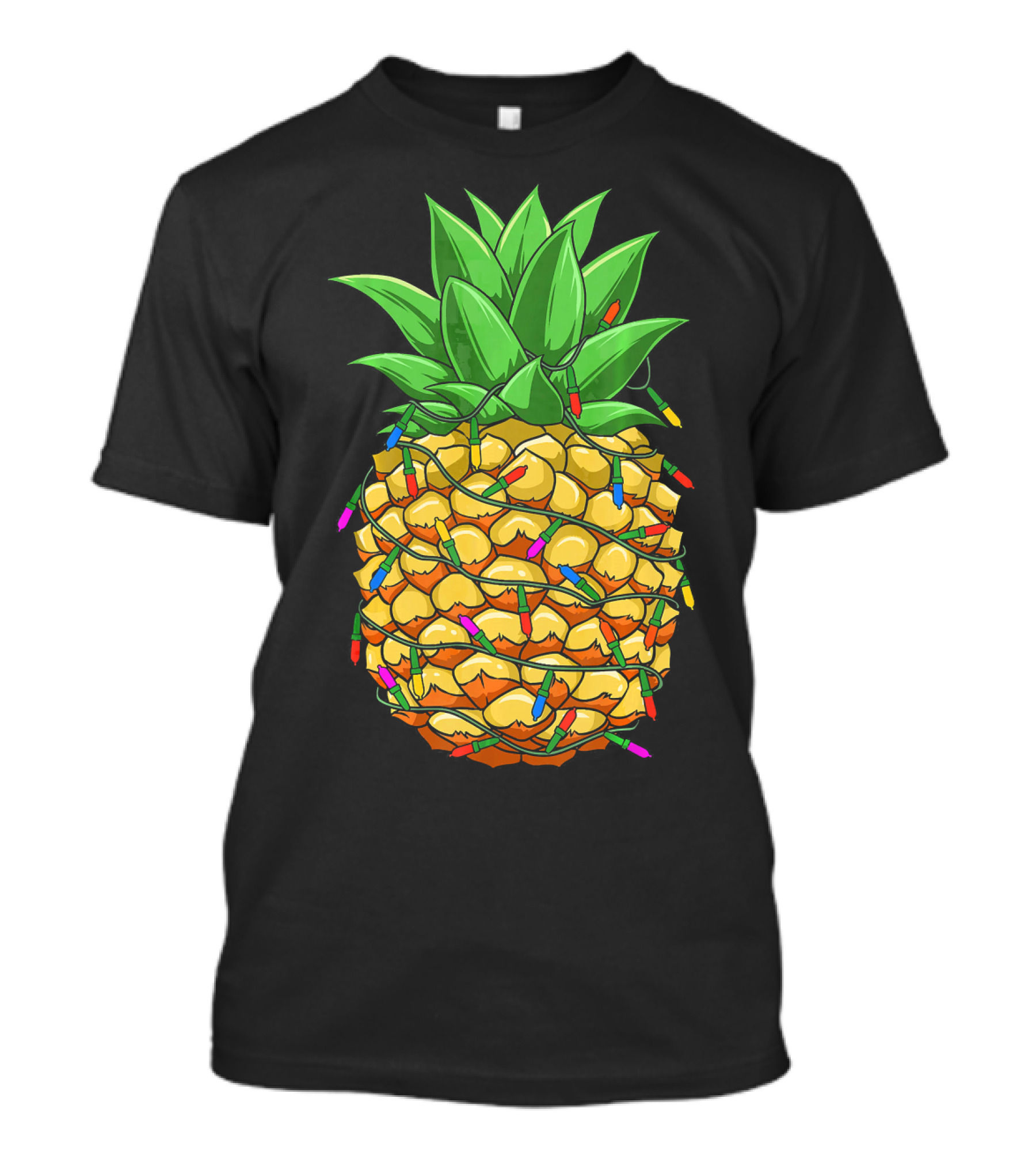 Pineapple Wrapped With Christmas String Lights Mele Hawaiian Holiday Fun T-Shirt