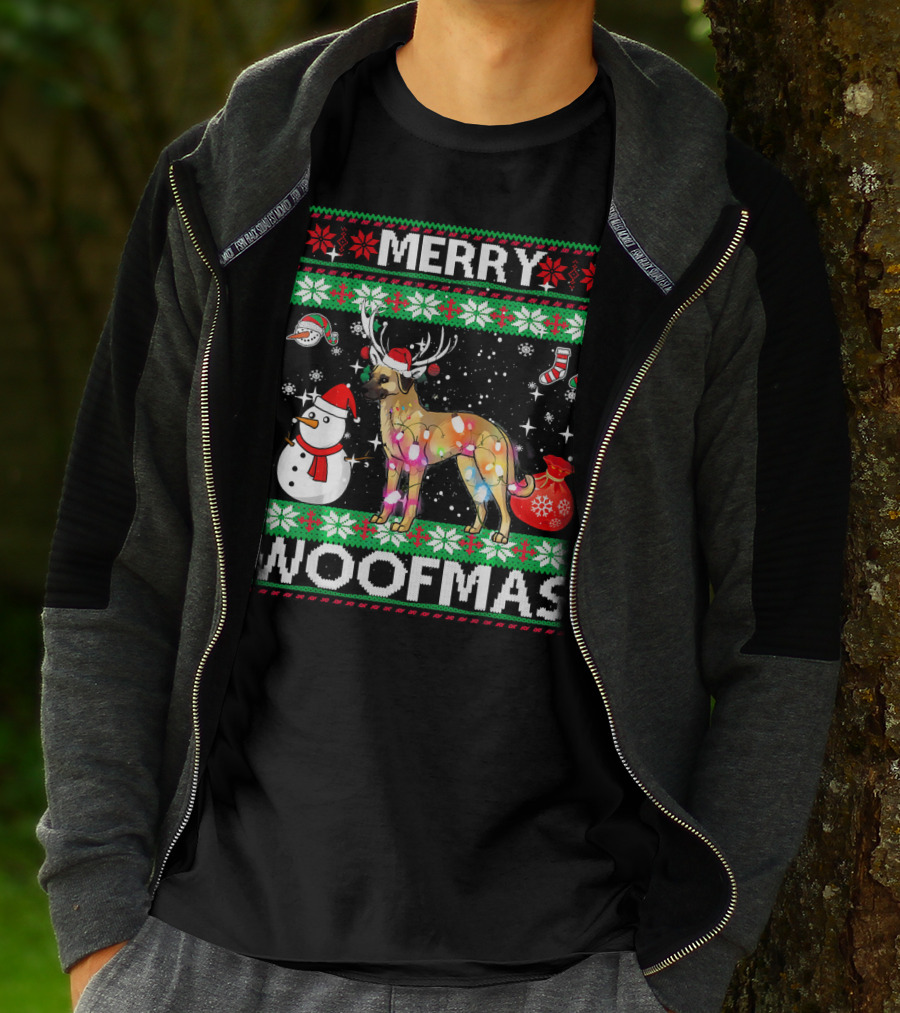 Merry Woofmas Anatolian Shepherd Reindeer Lights Holiday Sweater Snowman Stockings T-Shirt