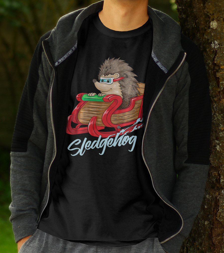 Sledgehog Funny Hedgehog Sleigh Pet Christmas T-Shirt