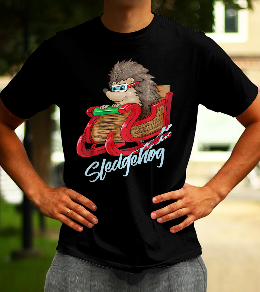 Sledgehog Funny Hedgehog Sleigh Pet Christmas T-Shirt