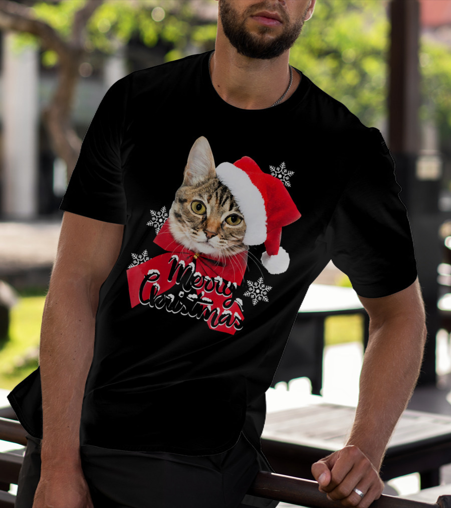 Merry Christmas Funny Cat Women Santa T-Shirt