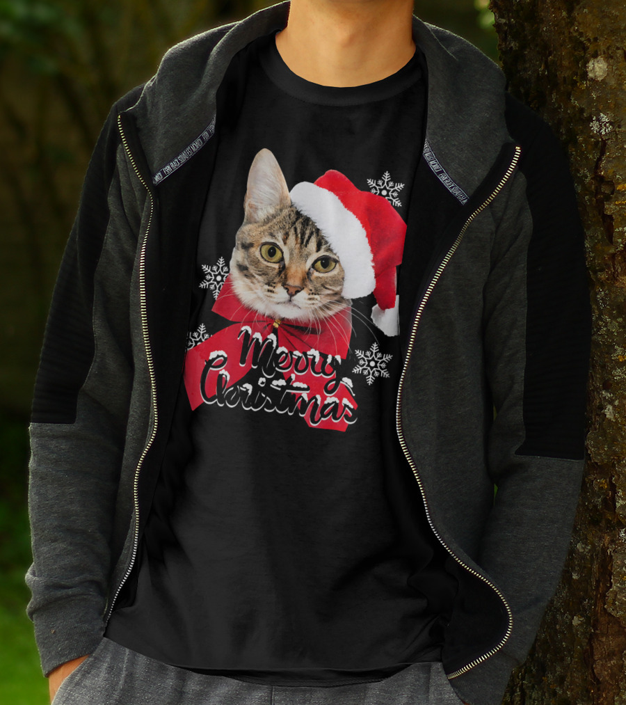 Merry Christmas Funny Cat Women Santa T-Shirt