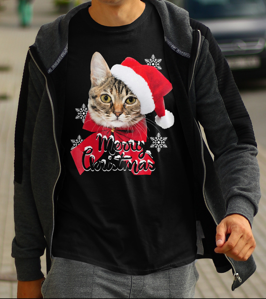 Merry Christmas Funny Cat Women Santa T-Shirt
