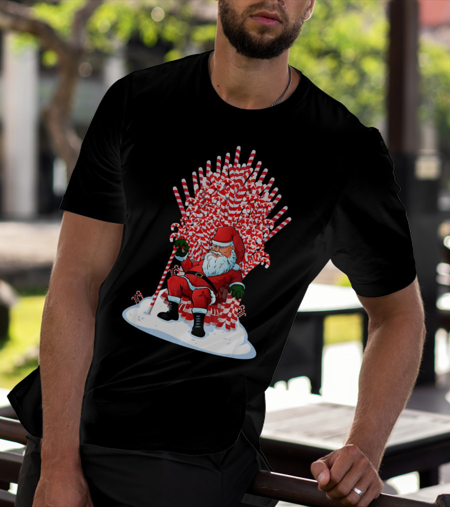 Santa Sitting On Candy Cane Throne Festive Christmas Chair Fantasy T-Shirt