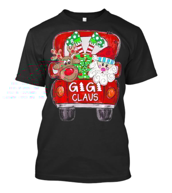 GiGi Claus Christmas Red Truck Reindeer With Gifts And Candy Canes T-Shirt